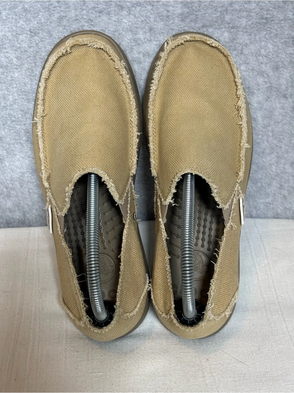 CROCS Santa Cruz Casual Slip-On Canvas Loafers-Khaki/Khaki-Men Size 7